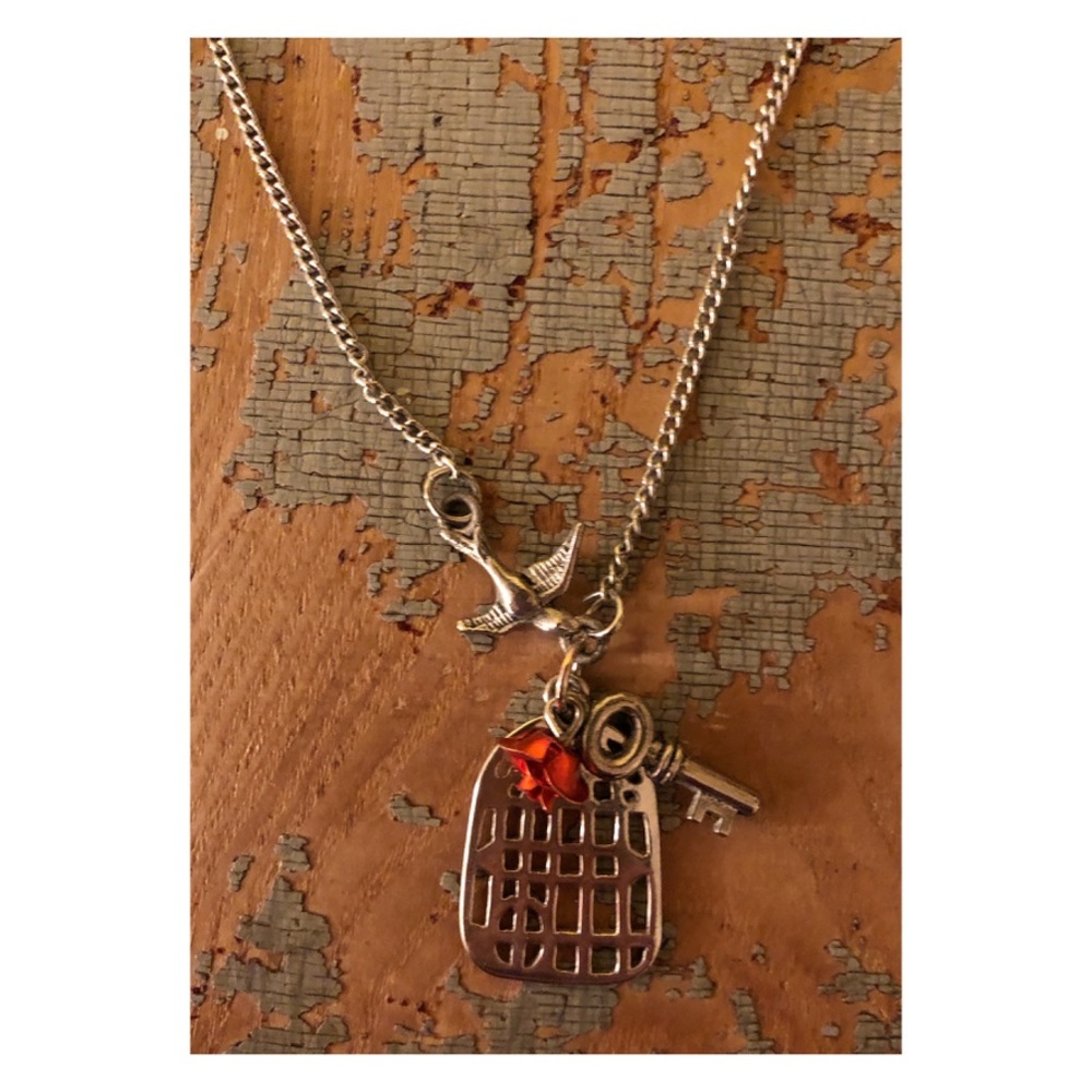Hand Crafted Silver Bird Cage Charm Necklace